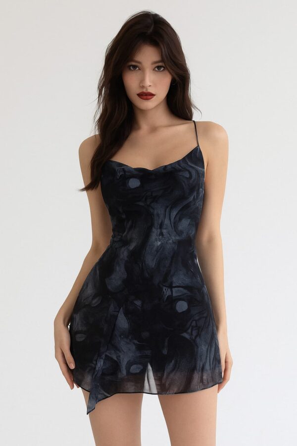 midnight swirl mesh slip dress