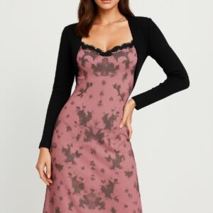 black mini dress with pink floral print – sleeveless spaghetti strap sundress