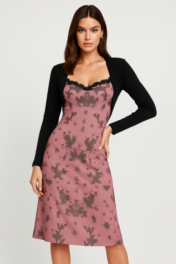 black mini dress with pink floral print – sleeveless spaghetti strap sundress