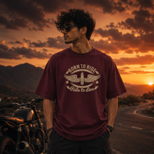 Collections indiura premium oversized t shirt – born to ride | 100% cotton | 180 gsm | bio wash | unisex