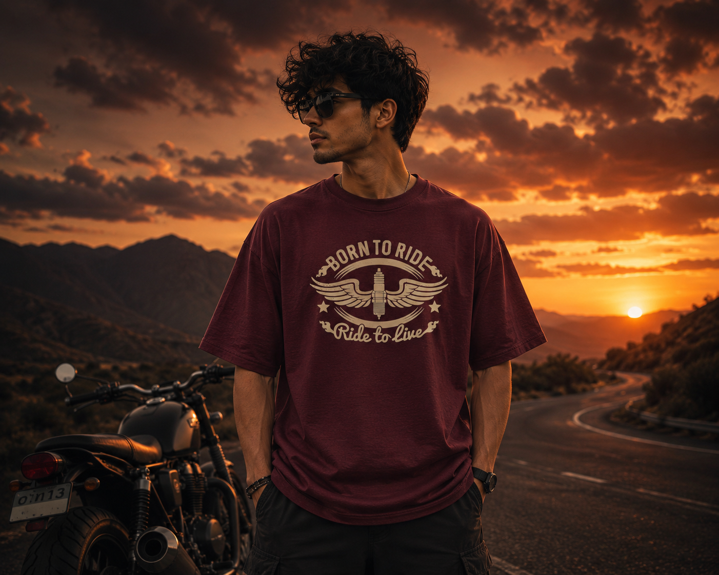 indiura premium oversized t shirt – born to ride | 100% cotton | 180 gsm | bio wash | unisex indiura premium oversized t shirt – born to ride | 100% cotton | 180 gsm | bio wash | unisex
