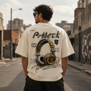 Home vintage headphones oversized t shirt – 240 gsm premium cotton | off white