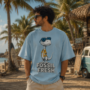 Home fossil fresh dinosaur oversized t shirt – 240 gsm premium cotton | sky blue