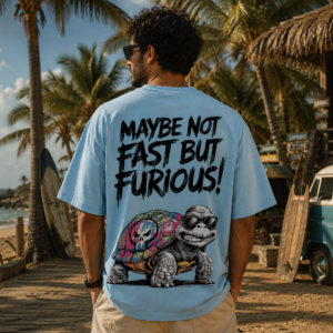Home maybe not fast but furious oversized t shirt – 240 gsm premium cotton | sky blue