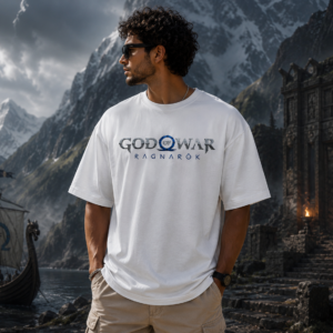 Home god of war ragnarök oversized graphic t shirt – 240 gsm premium cotton | white