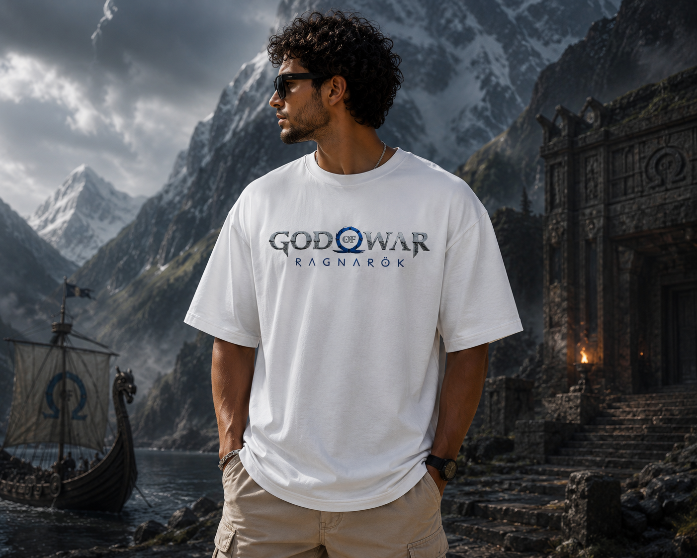 god of war ragnarök oversized graphic t shirt – 240 gsm premium cotton | white god of war ragnarök oversized graphic t shirt – 240 gsm premium cotton | white