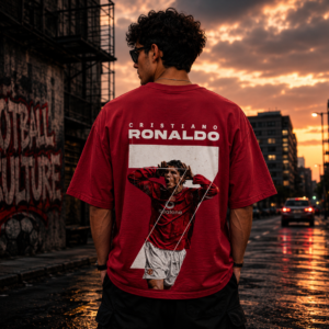 Home red oversized cristiano ronaldo graphic printed t shirt for men | 100% cotton | 180 gsm | premium streetwear