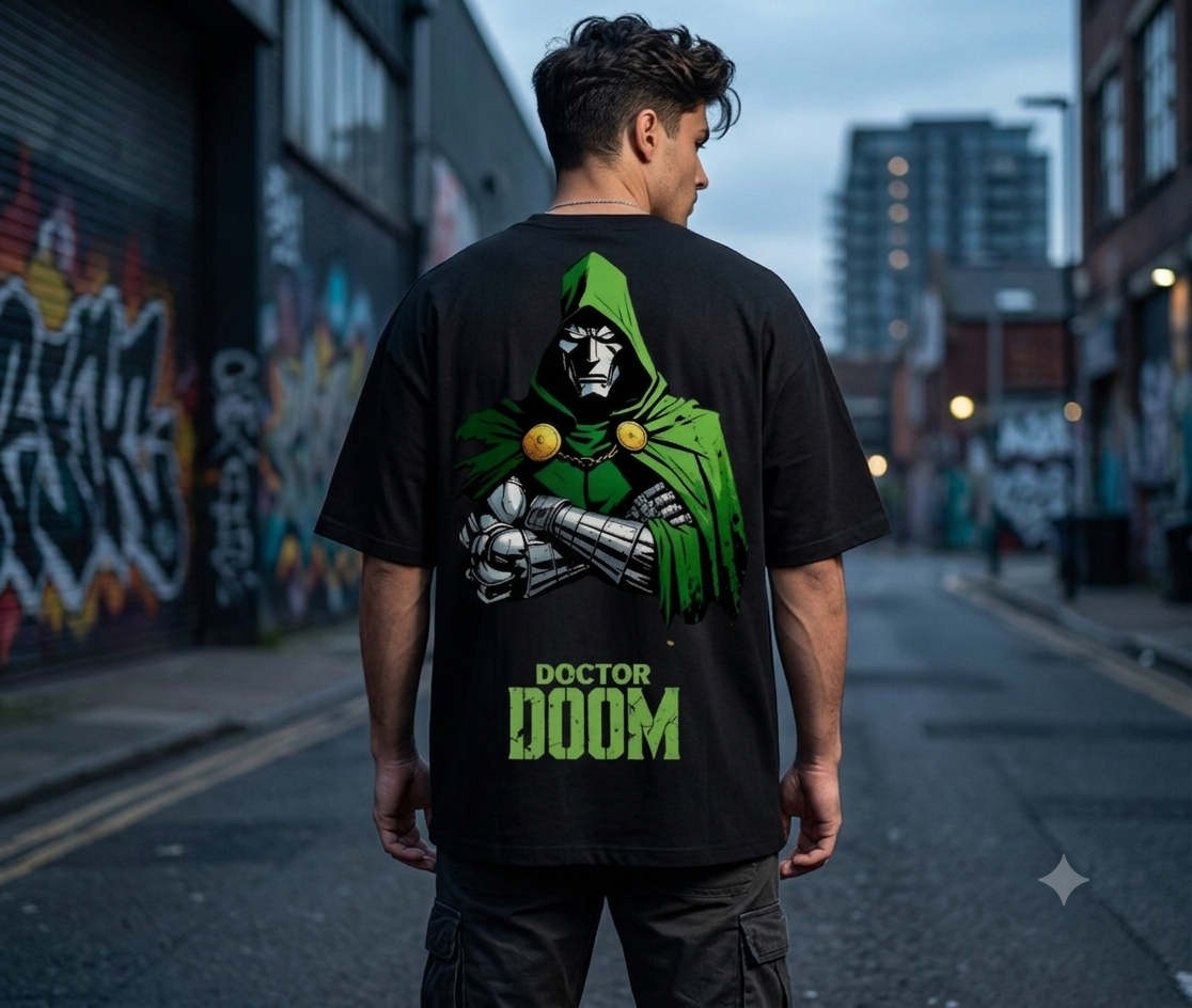 doctor doom oversized graphic printed black t shirt for men & women | marvel supervillain streetwear tee doctor doom oversized graphic printed black t shirt for men & women | marvel supervillain streetwear tee