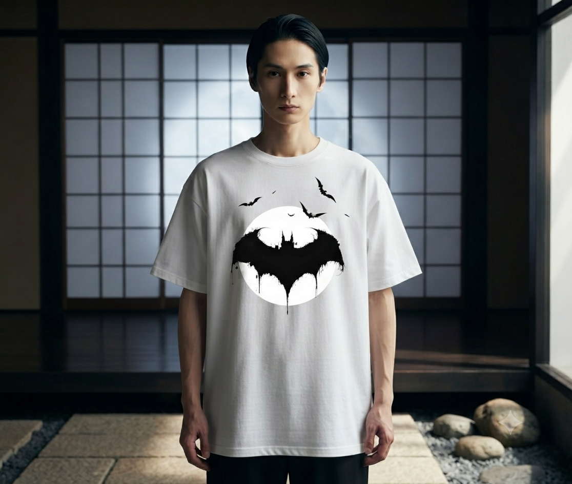 white oversized batman shadow graphic printed t shirt | 240 gsm premium cotton white oversized batman shadow graphic printed t shirt | 240 gsm premium cotton