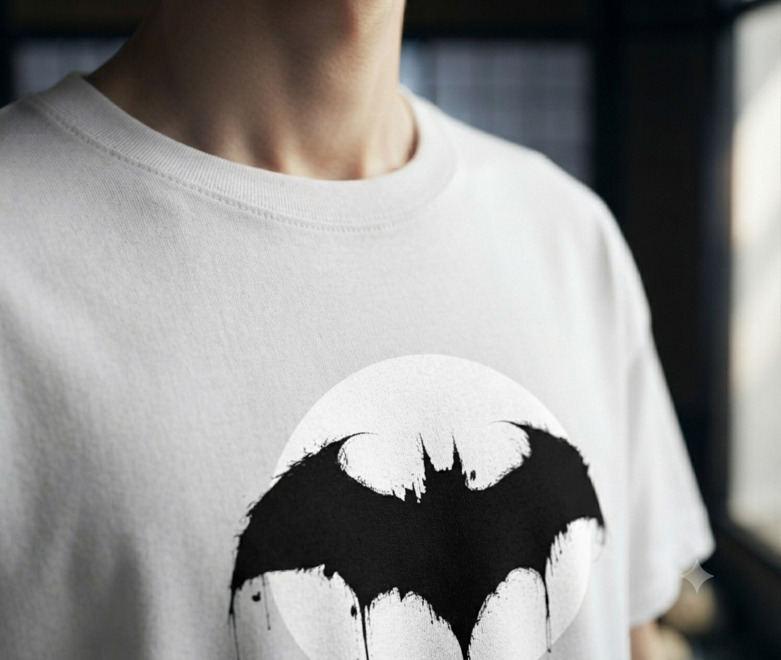 white oversized batman shadow graphic printed t shirt | 240 gsm premium cotton white oversized batman shadow graphic printed t shirt | 240 gsm premium cotton